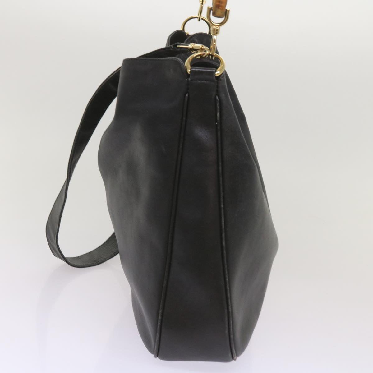GUCCI Bamboo Shoulder Bag Leather 2way Black 001 2404 1577  66618