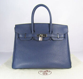 Luxury Hermes Birkin 35cm Togo Leather Handbags Dark Blue Silver