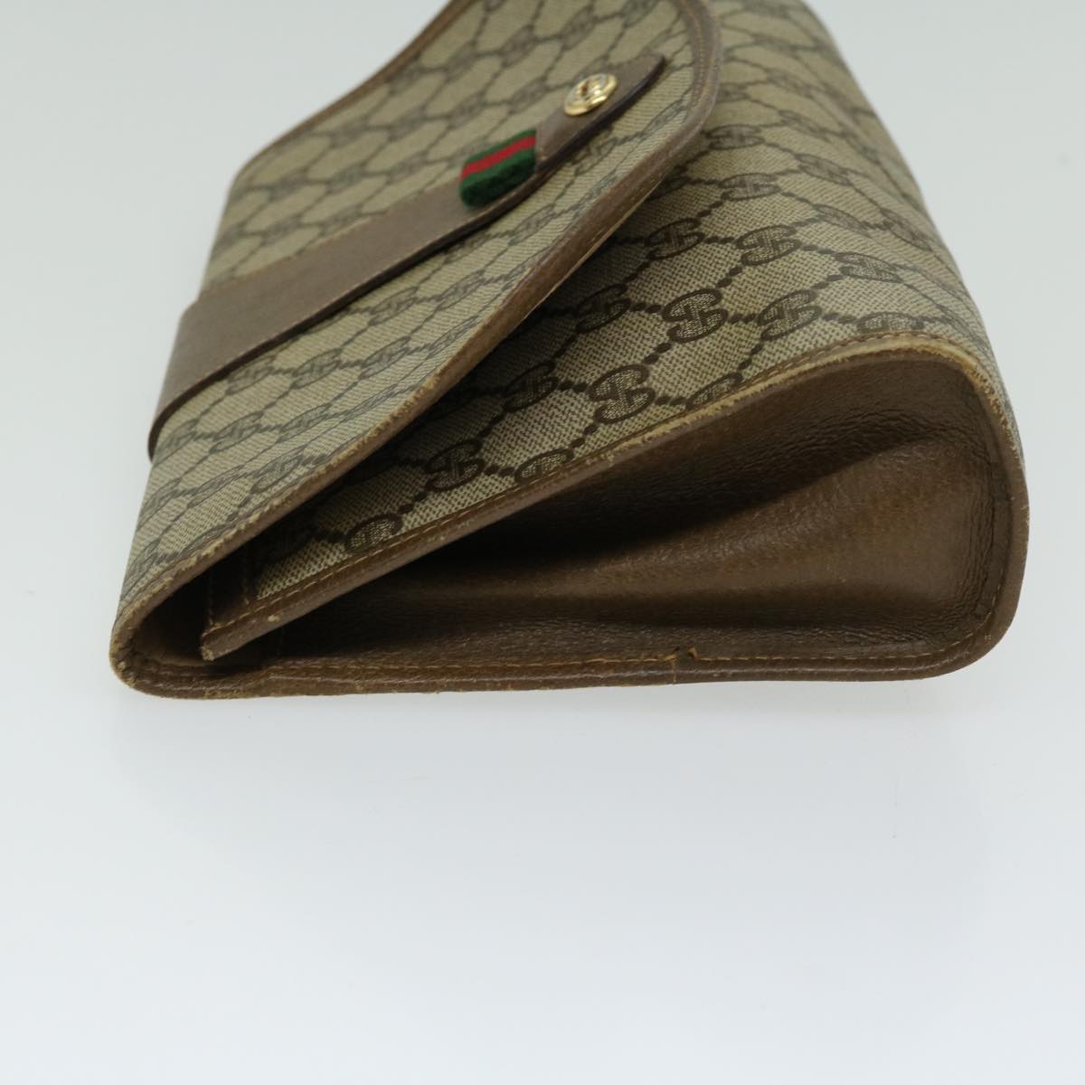 GUCCI GG Canvas Web Sherry Line Clutch Bag PVC Beige Red Green  66716