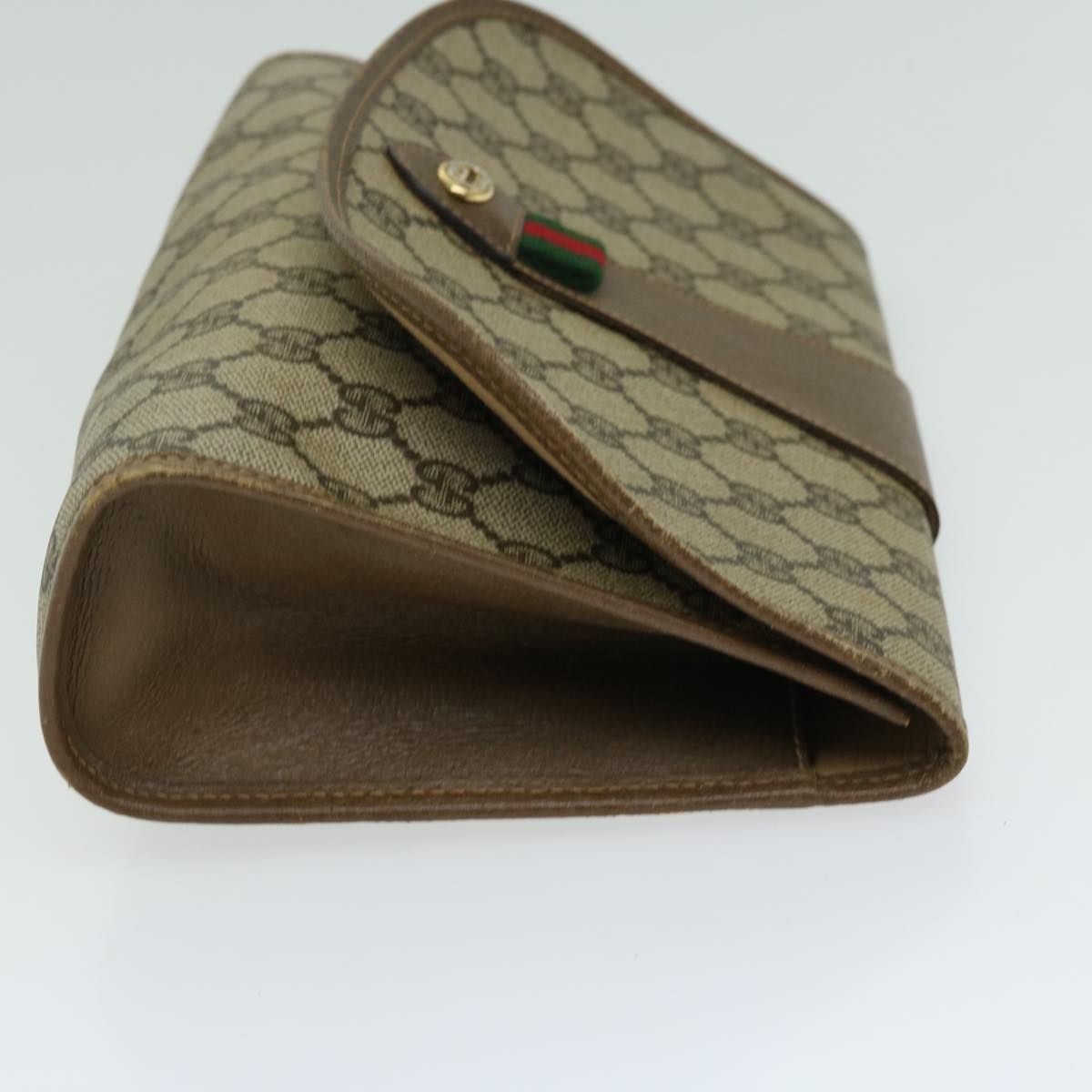 GUCCI GG Canvas Web Sherry Line Clutch Bag PVC Beige Red Green  66716