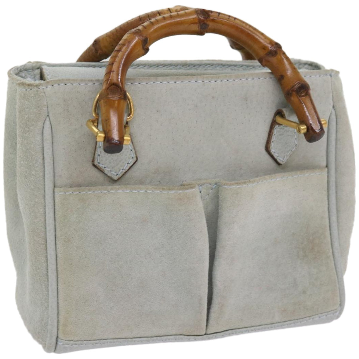 GUCCI Bamboo Hand Bag Suede 2way Light Blue 007 1793 0238  66736