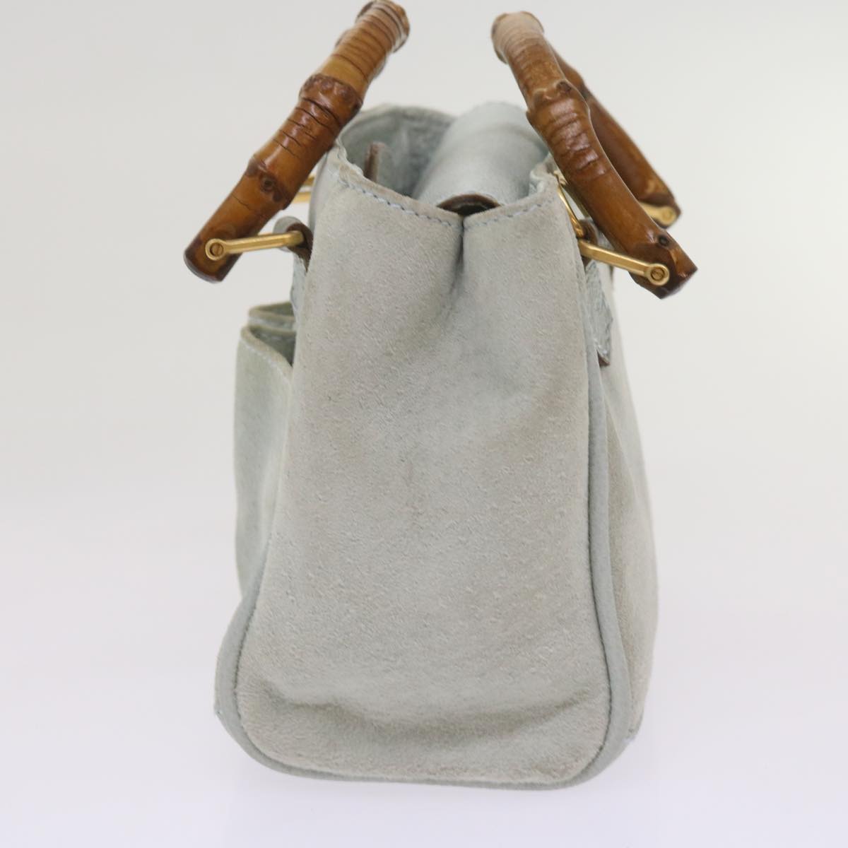 GUCCI Bamboo Hand Bag Suede 2way Light Blue 007 1793 0238  66736