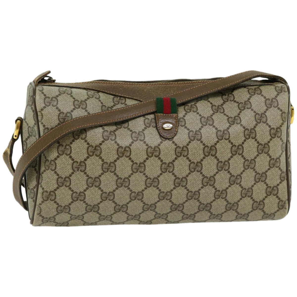 GUCCI GG Canvas Web Sherry Line Shoulder Bag PVC Beige Red Green  66739