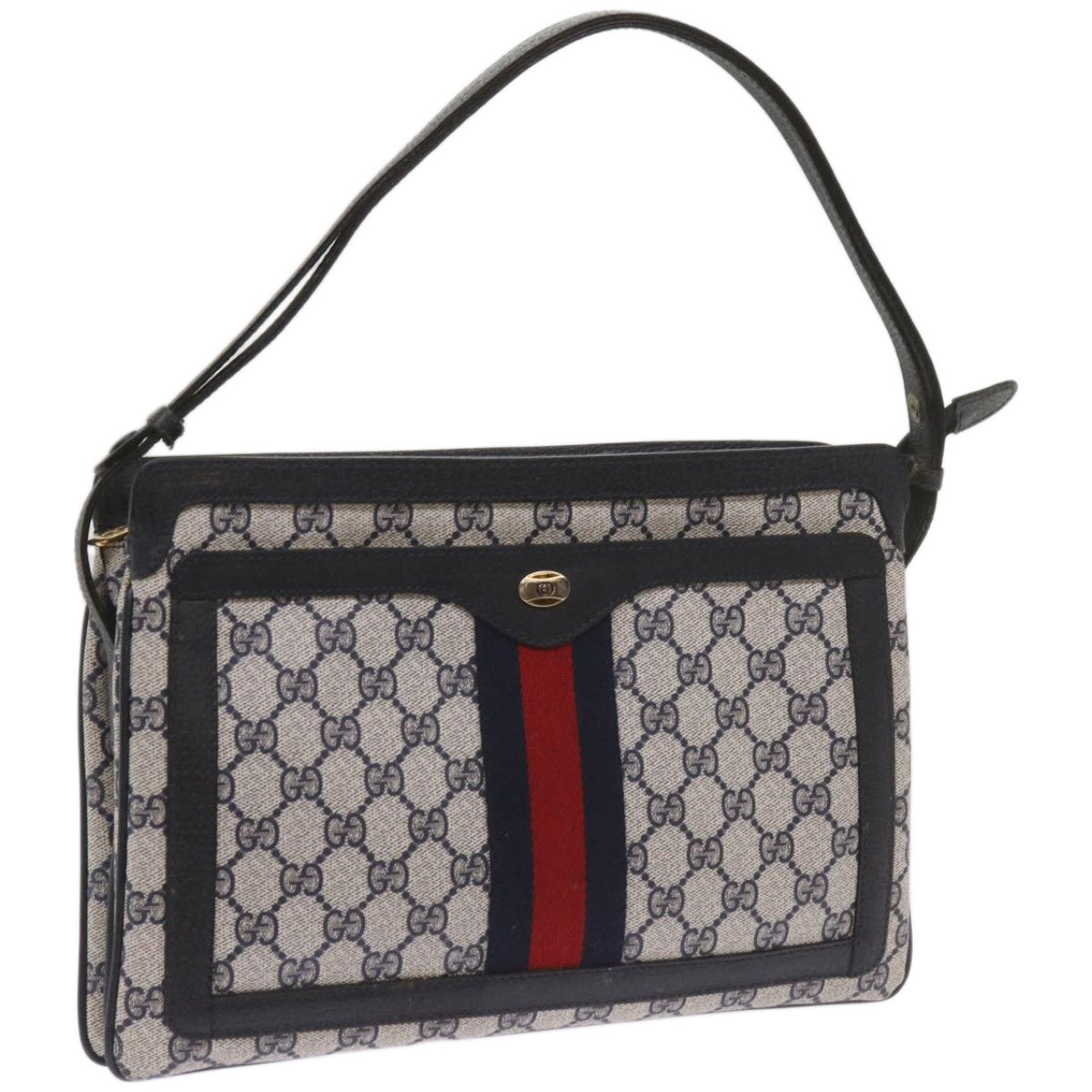 GUCCI GG Canvas Sherry Line Shoulder Bag PVC Navy Red  66740