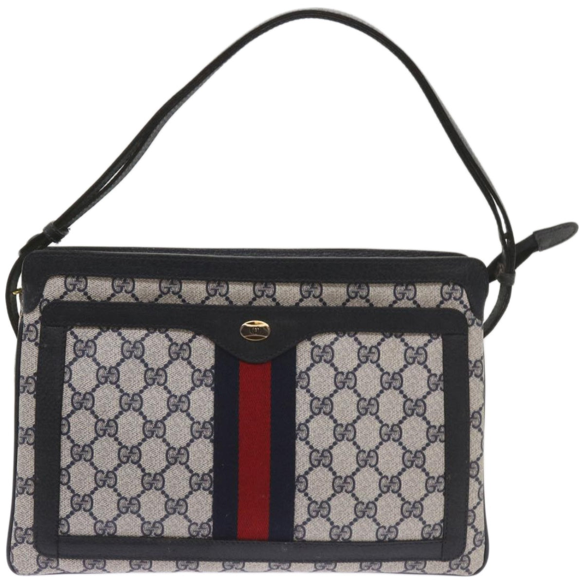 GUCCI GG Canvas Sherry Line Shoulder Bag PVC Navy Red  66740