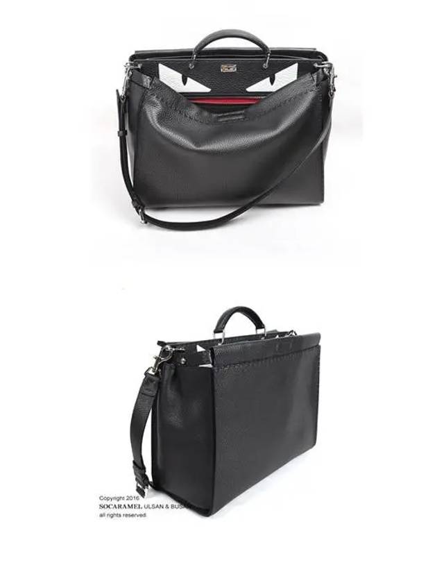 Luxury Fendi Selleria Monster Peekaboo Medium Briefcase Black
