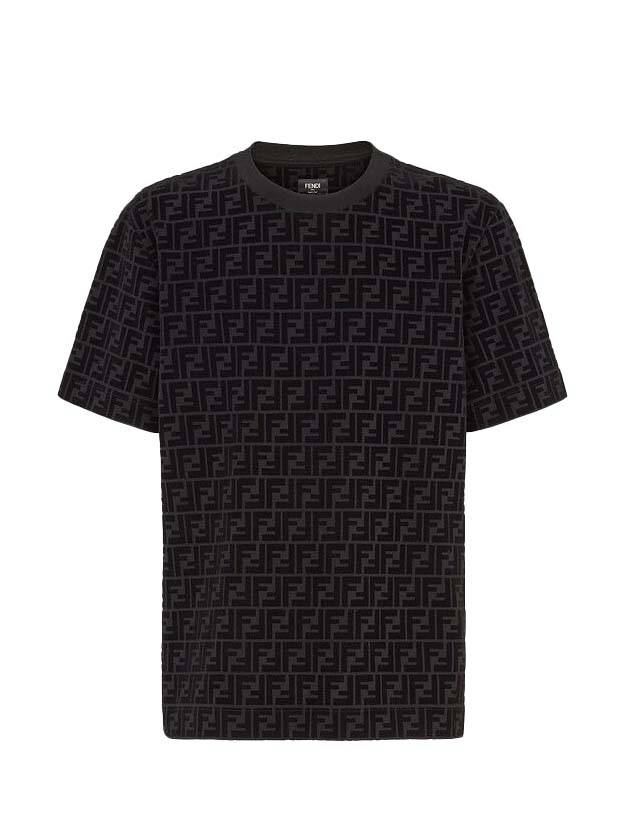 Luxury Fendi FF Logo Pique Short Sleeve T-Shirt Black