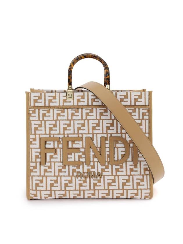 Luxury Fendi Sunshine Medium Raffia Tote Bag White Beige