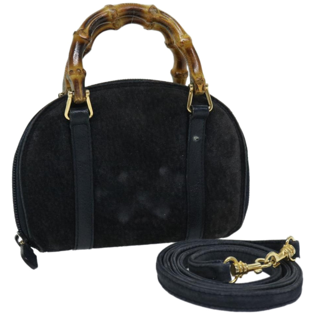 GUCCI Bamboo Shoulder Wallet Suede 2way Navy 039 1705 0701  67137