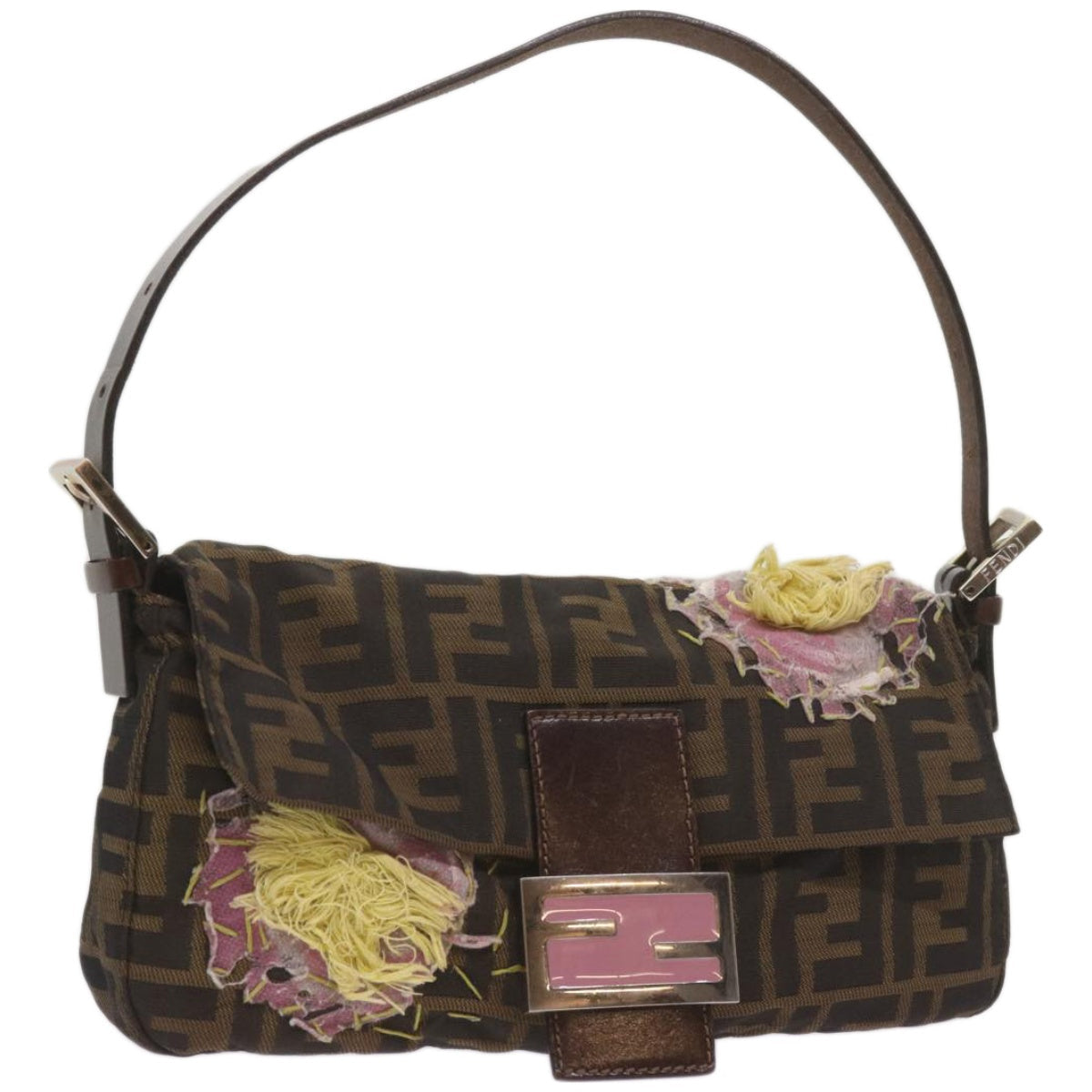 Luxury FendiZucchino Canvas Mamma Baguette Shoulder Bag Brown Black67285
