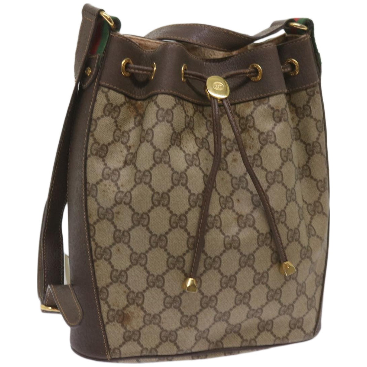 GUCCI GG Supreme Web Sherry Line Shoulder Bag PVC Beige 164 02 034  67288