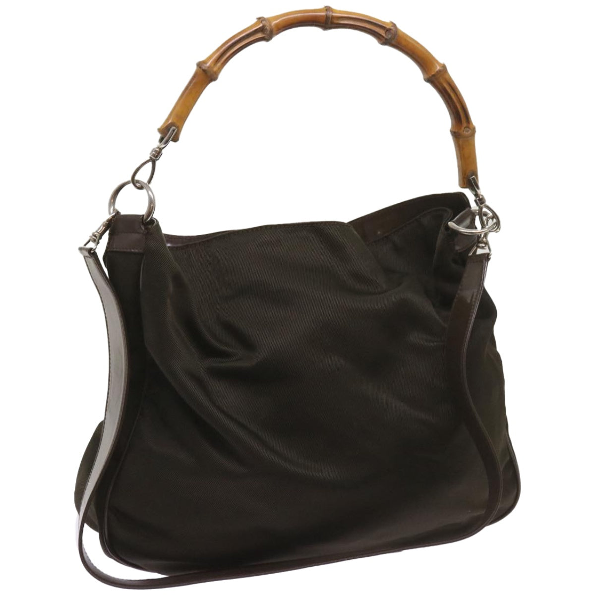 GUCCI Bamboo Shoulder Bag Nylon 2way Khaki 001 2113 1577  67342