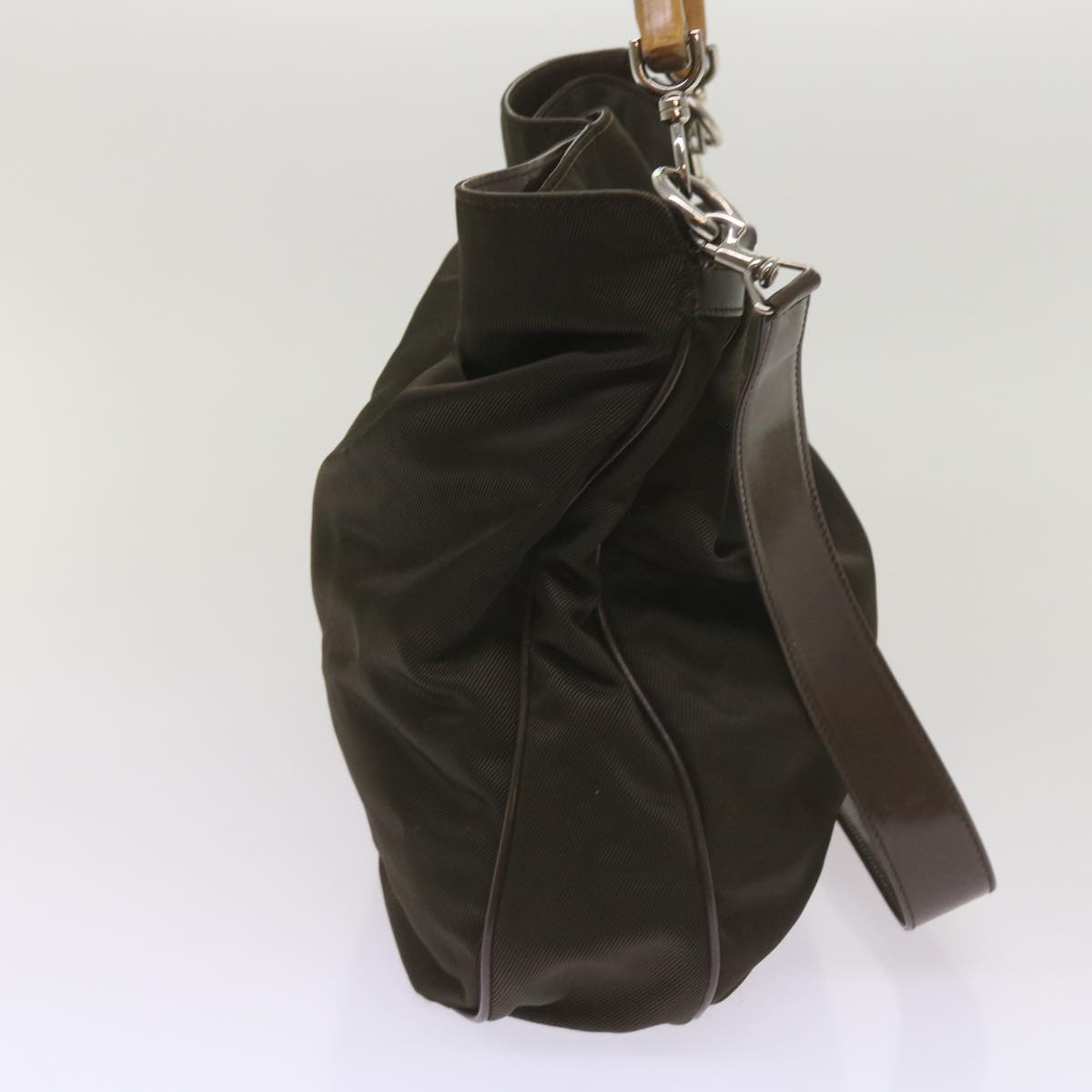 GUCCI Bamboo Shoulder Bag Nylon 2way Khaki 001 2113 1577  67342