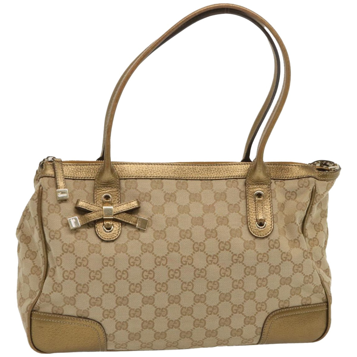 GUCCI GG Canvas Hand Bag Beige Gold Tone 177052  67377