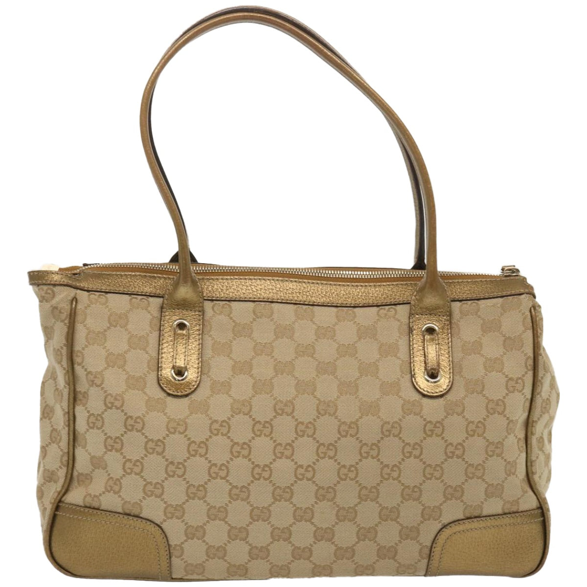GUCCI GG Canvas Hand Bag Beige Gold Tone 177052  67377