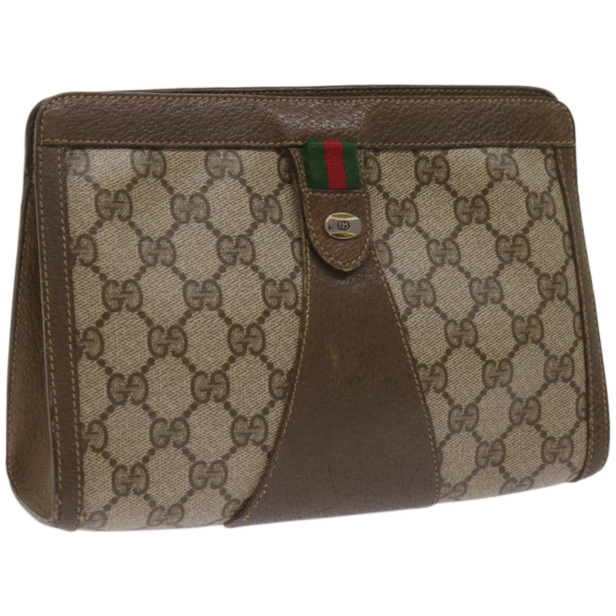 GUCCI GG Supreme Web Sherry Line Clutch Bag Beige Red Green 89 01 032  67421