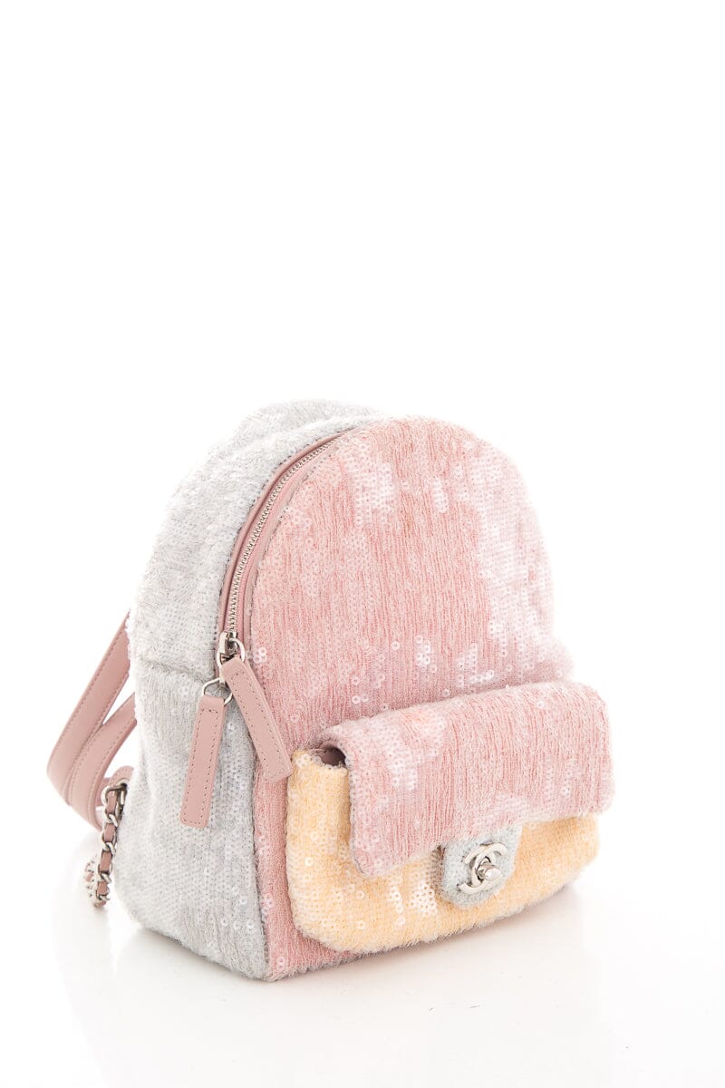 Luxury Chanel 2018 Multicolor Sequin Waterfall Tricolor Backpack