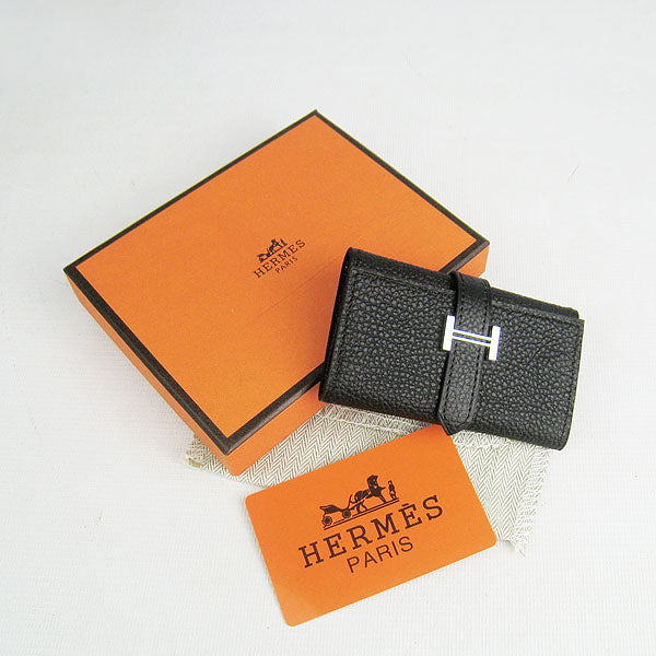 Luxury Hermes Wallet H022 Accessory Cow Leather Black