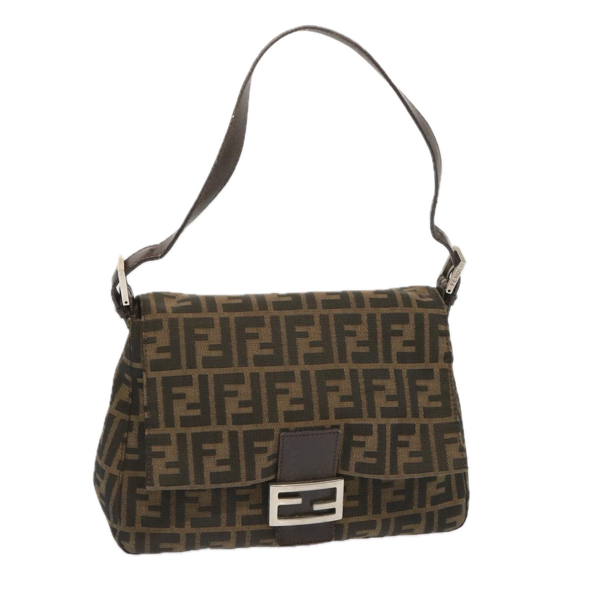 Luxury FendiZucca Canvas Mamma Baguette Shoulder Bag Black Brown67991