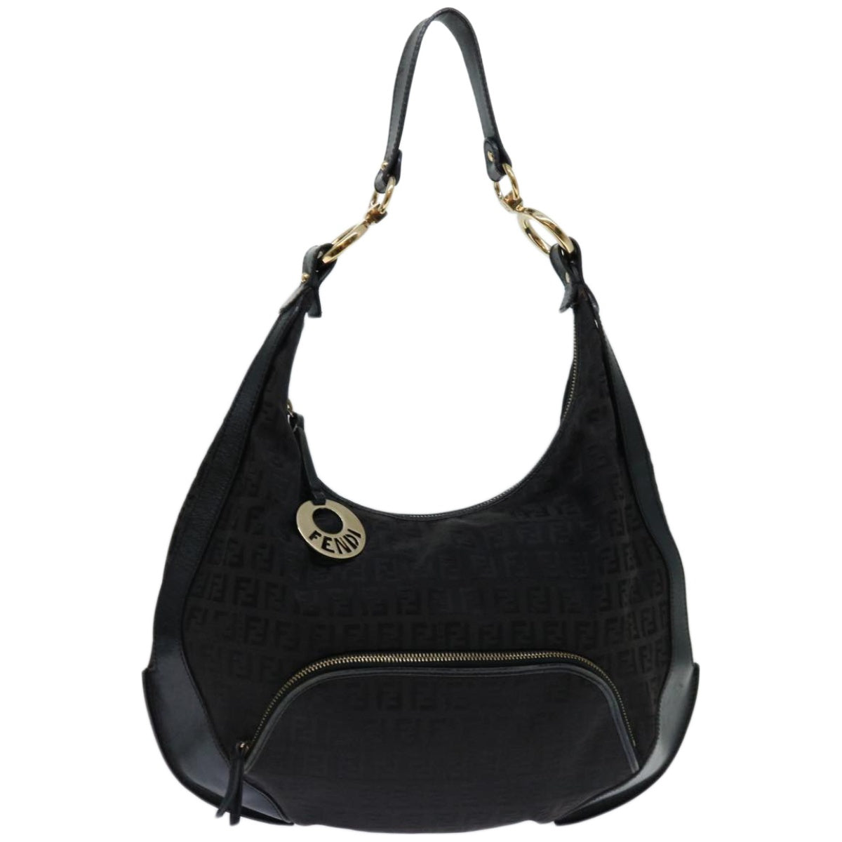 Luxury FendiZucchino Canvas Shoulder Bag Black67994