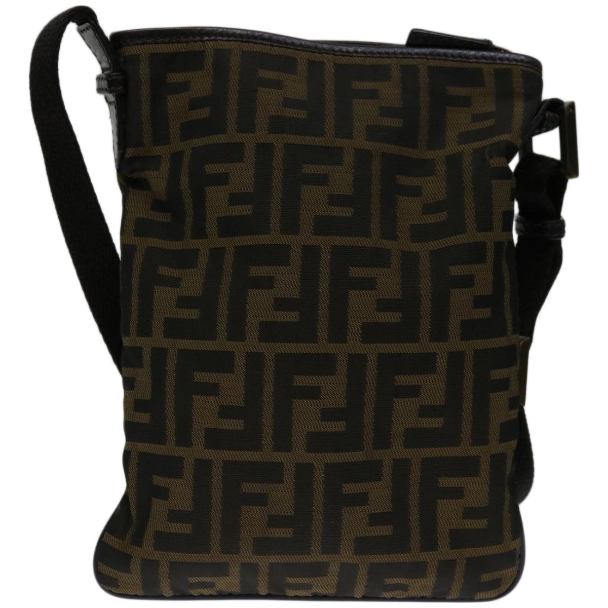 Luxury FendiZucca Canvas Shoulder Bag Black Brown67995