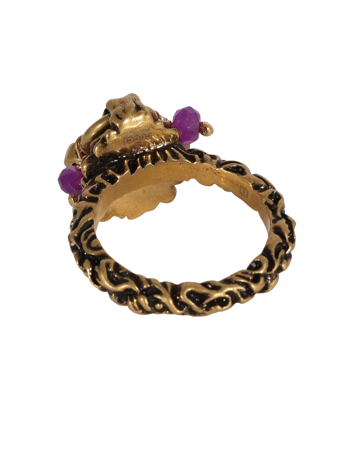 Luxury Gucci Trending 2025 Brass Tone Lion Head & Beaded Charm Ring with Marmot GG