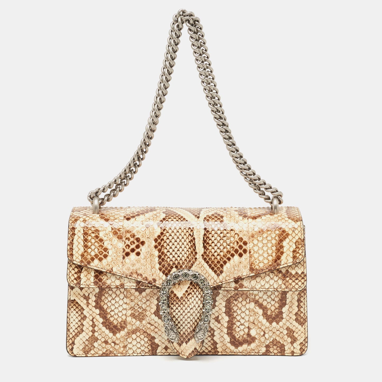 Luxury Gucci Trending 2025 Beige/Brown Python Small Dionysus Crystals Shoulder Bag