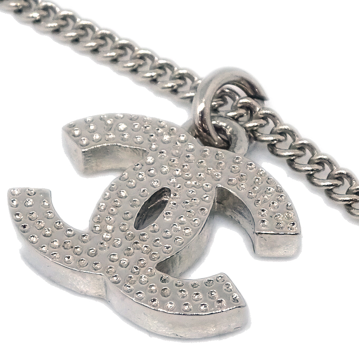 Chanel CC Chain Necklace Pendant Rhinestone Silver F12V