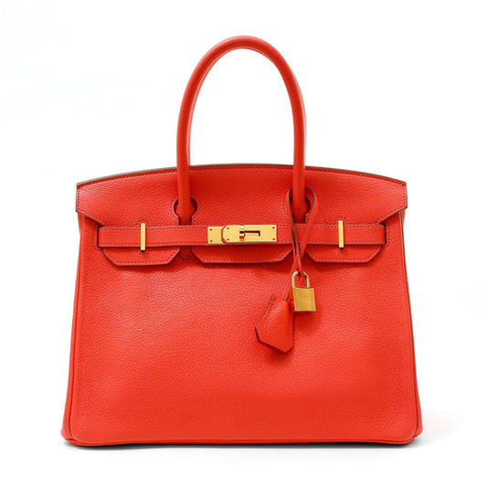 Luxury Hermes 30cm Birkin Red-Orange Togo w/ Gold Hardware #D