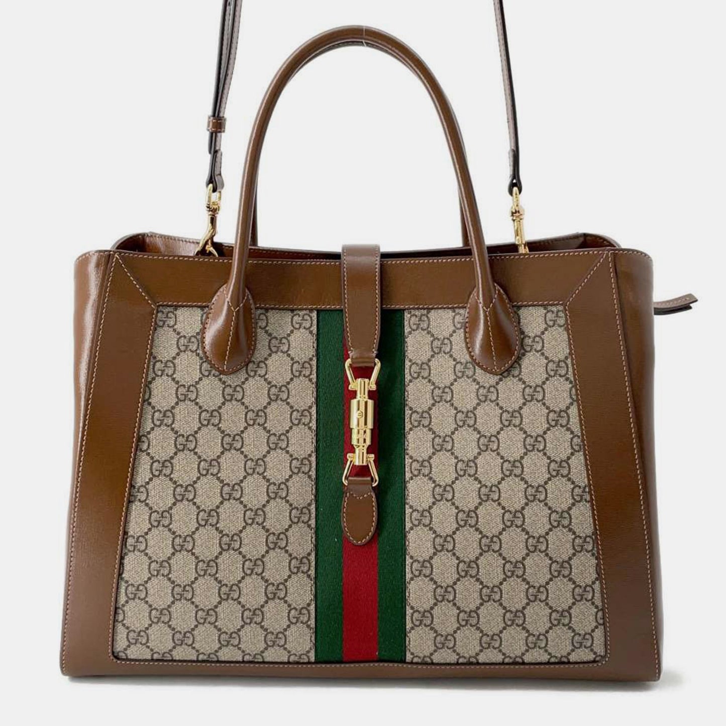 Luxury Gucci Trending 2025 Beige/Brown GG Canvas and Leather Jackie 1961 Tote Bag
