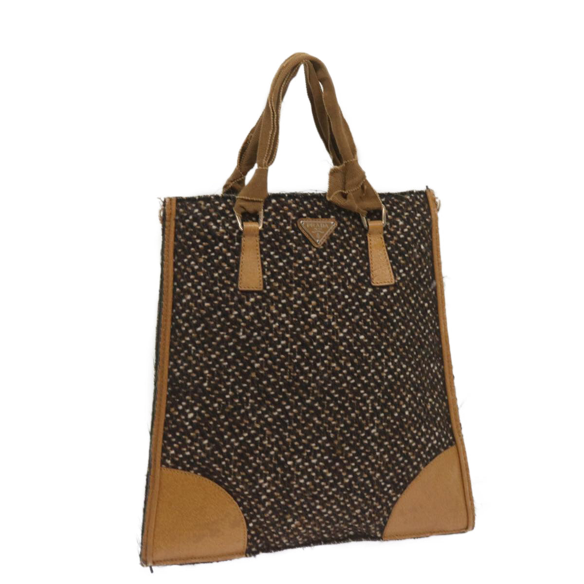 Luxury PradaHand Bag Wool Brown 68624