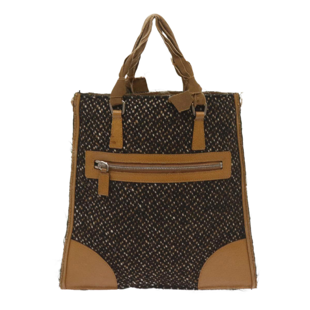 Luxury PradaHand Bag Wool Brown 68624