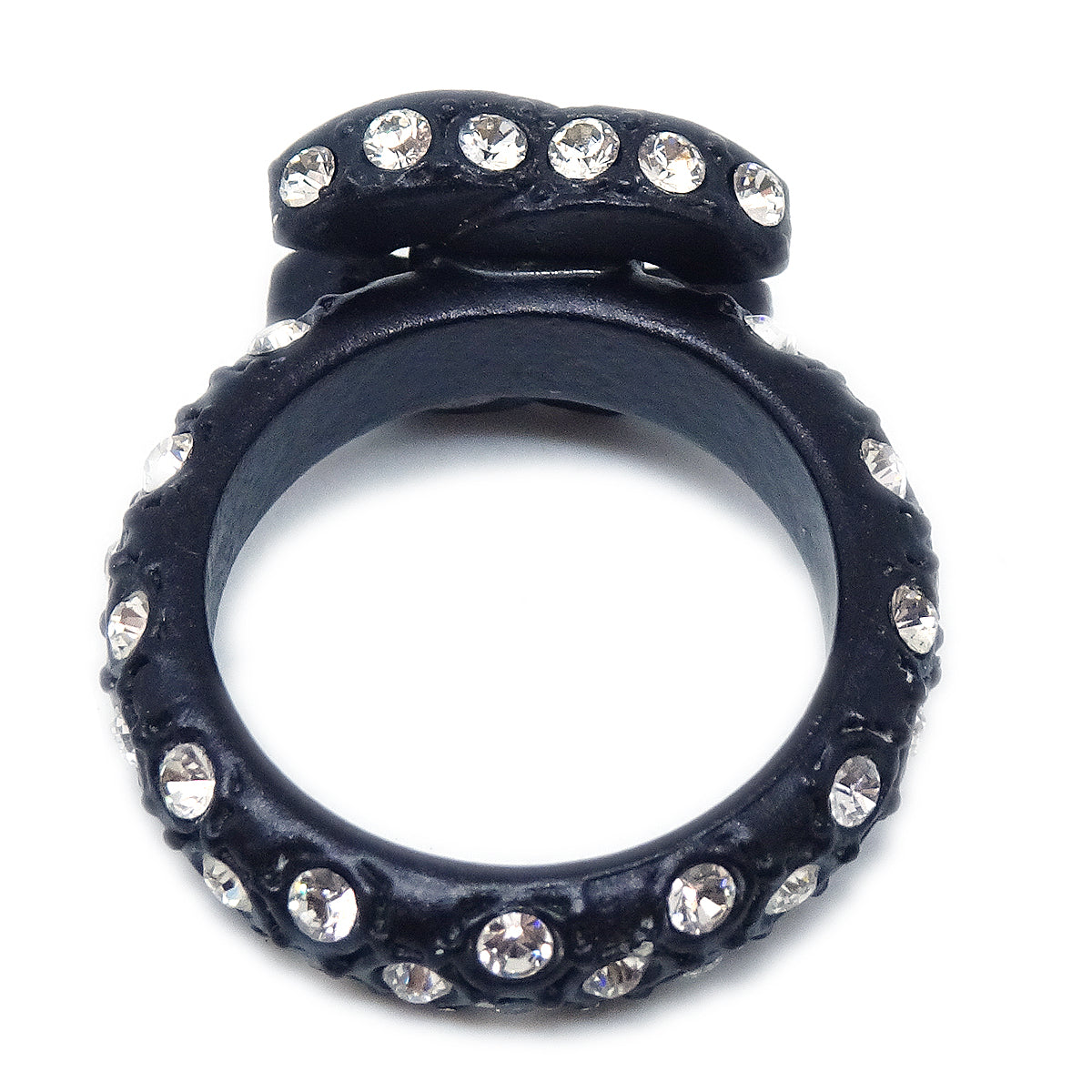 Luxury Chanel 2002 Black & Crystal CC Ring #6