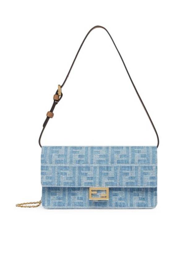 Luxury Fendi FF Logo Denim Shoulder Bag Blue