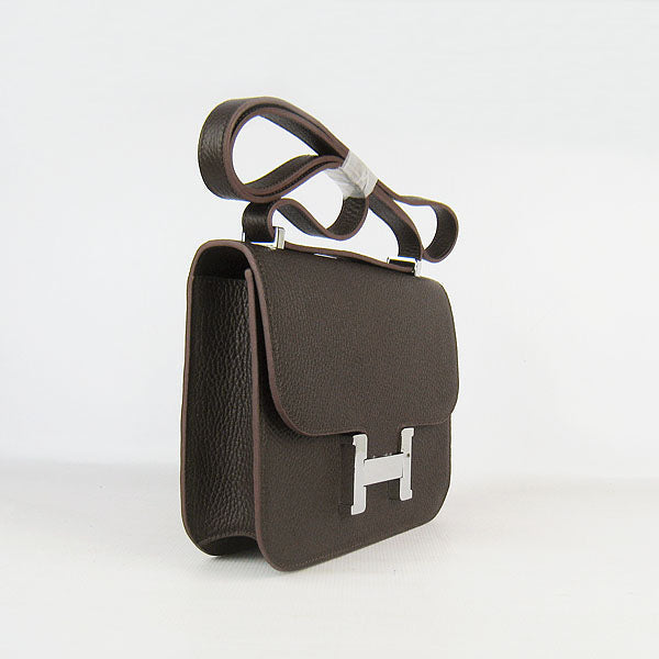 Luxury Hermes Constance Cowskin Leather Bag H017 dark coffee silver