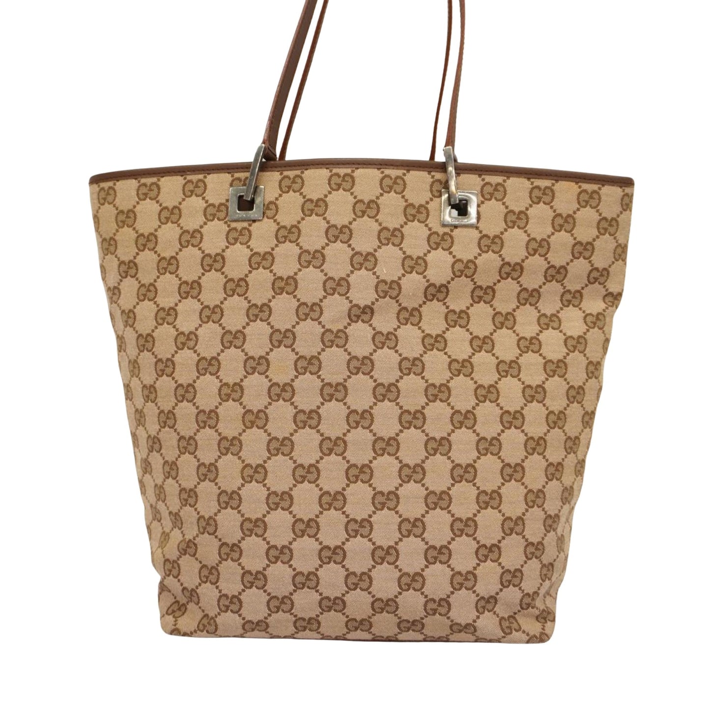 Gucci Gg Canvas  Calfskin Tote Bag