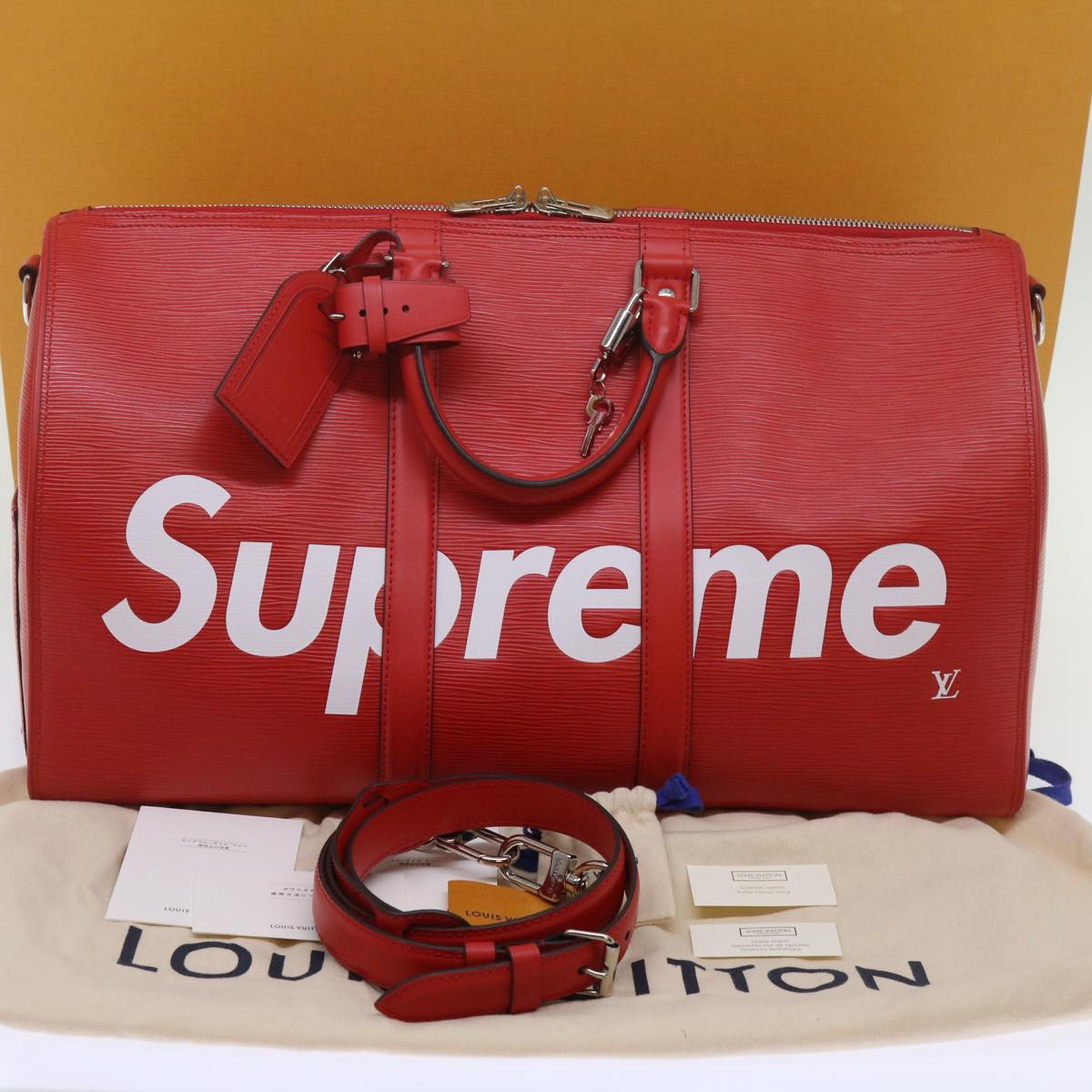 LOUIS VUITTON Epi Supreme Keepall Bandouliere 45 Bag Red M53419 LV 69102S