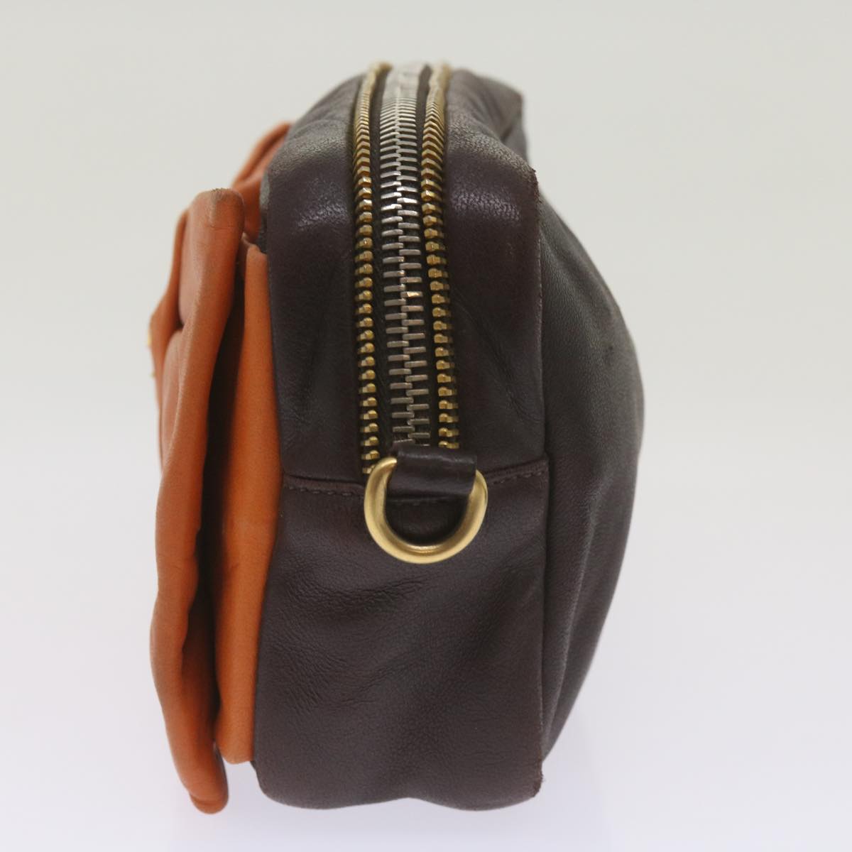 Luxury PradaRibbon Shoulder Bag Leather Orange Brown 69111