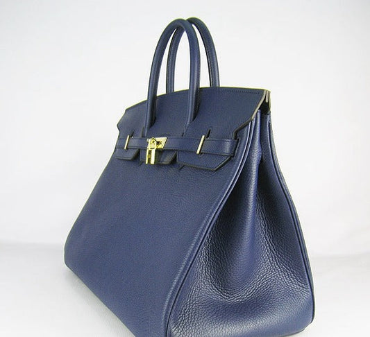 Luxury Hermes Birkin 35cm Togo Leather Handbags 6099 Dark Blue Golden