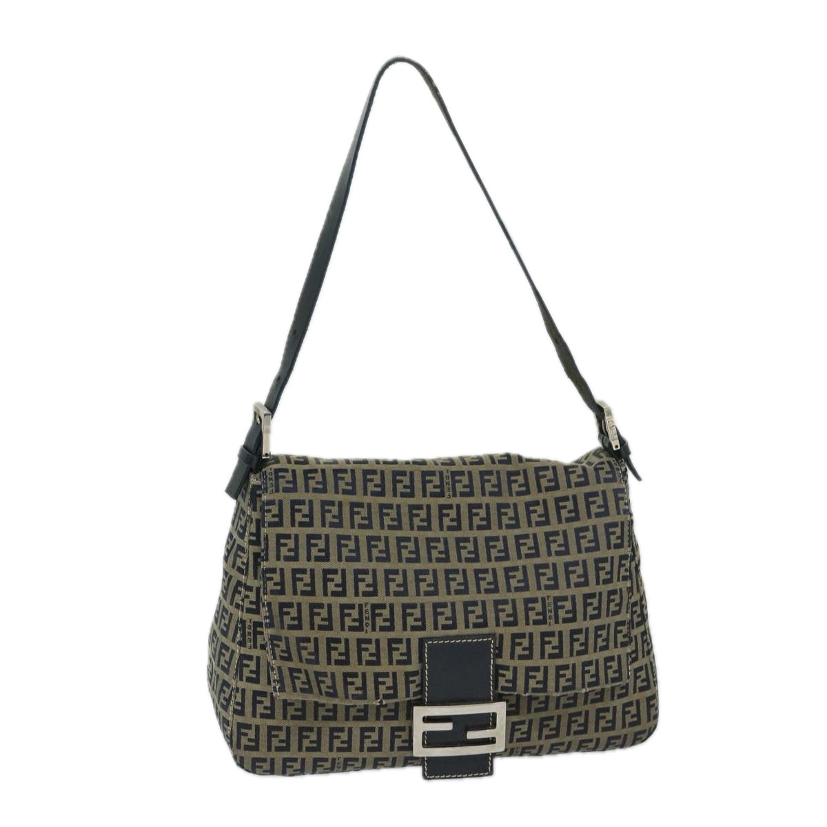 Luxury FendiZucchino Canvas Mamma Baguette Shoulder Bag Navy69434