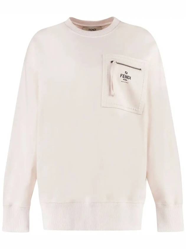 Luxury Fendi Women's Zipper Pocket Signature Logo Sweatshirt Cream