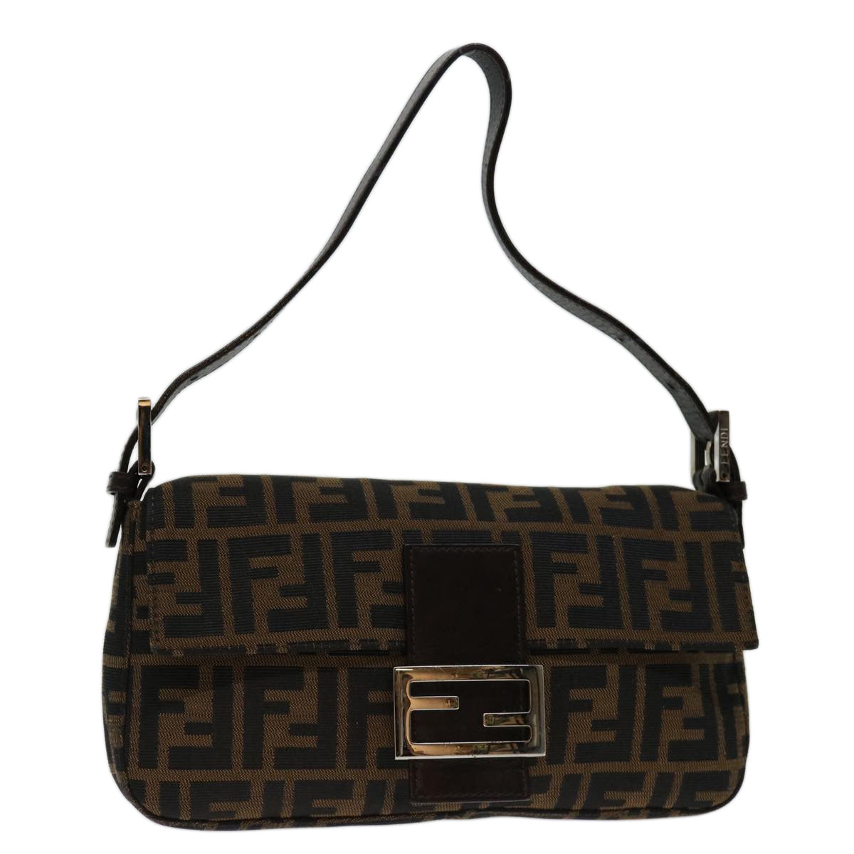 Luxury FendiZucca Canvas Mamma Baguette Shoulder Bag Black Brown69666A