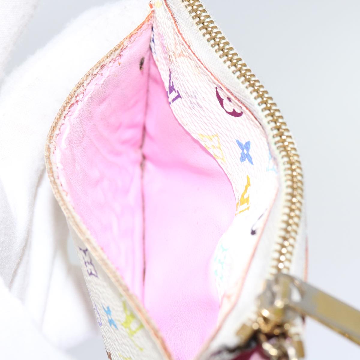 LOUIS VUITTON Multicolor Pochette Cles NM Coin Purse White M93734 LV 69837