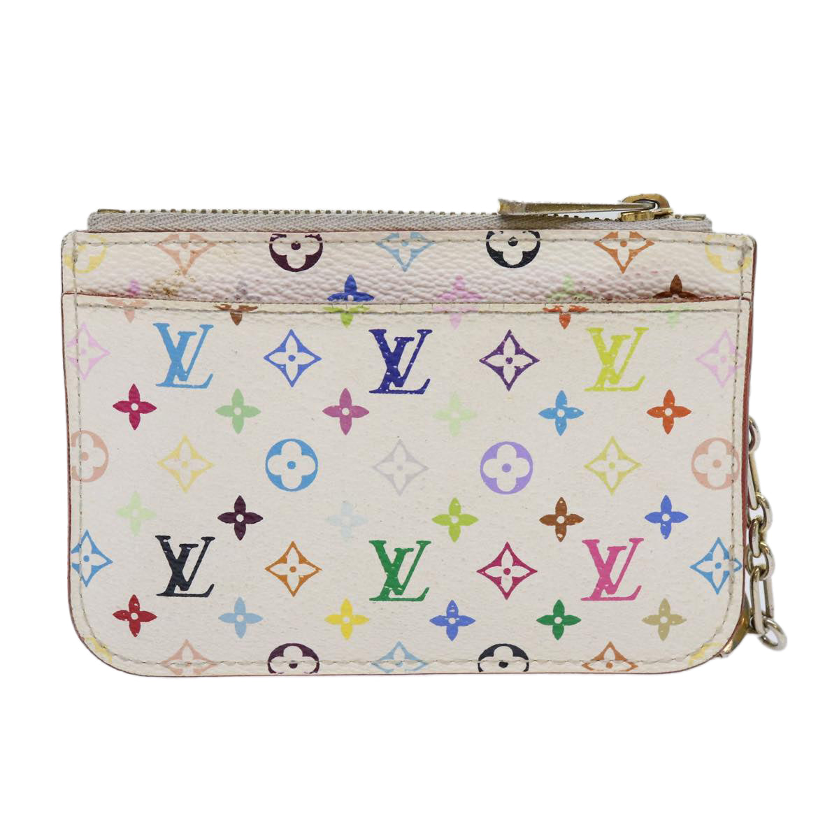 LOUIS VUITTON Multicolor Pochette Cles NM Coin Purse White M93734 LV 69837