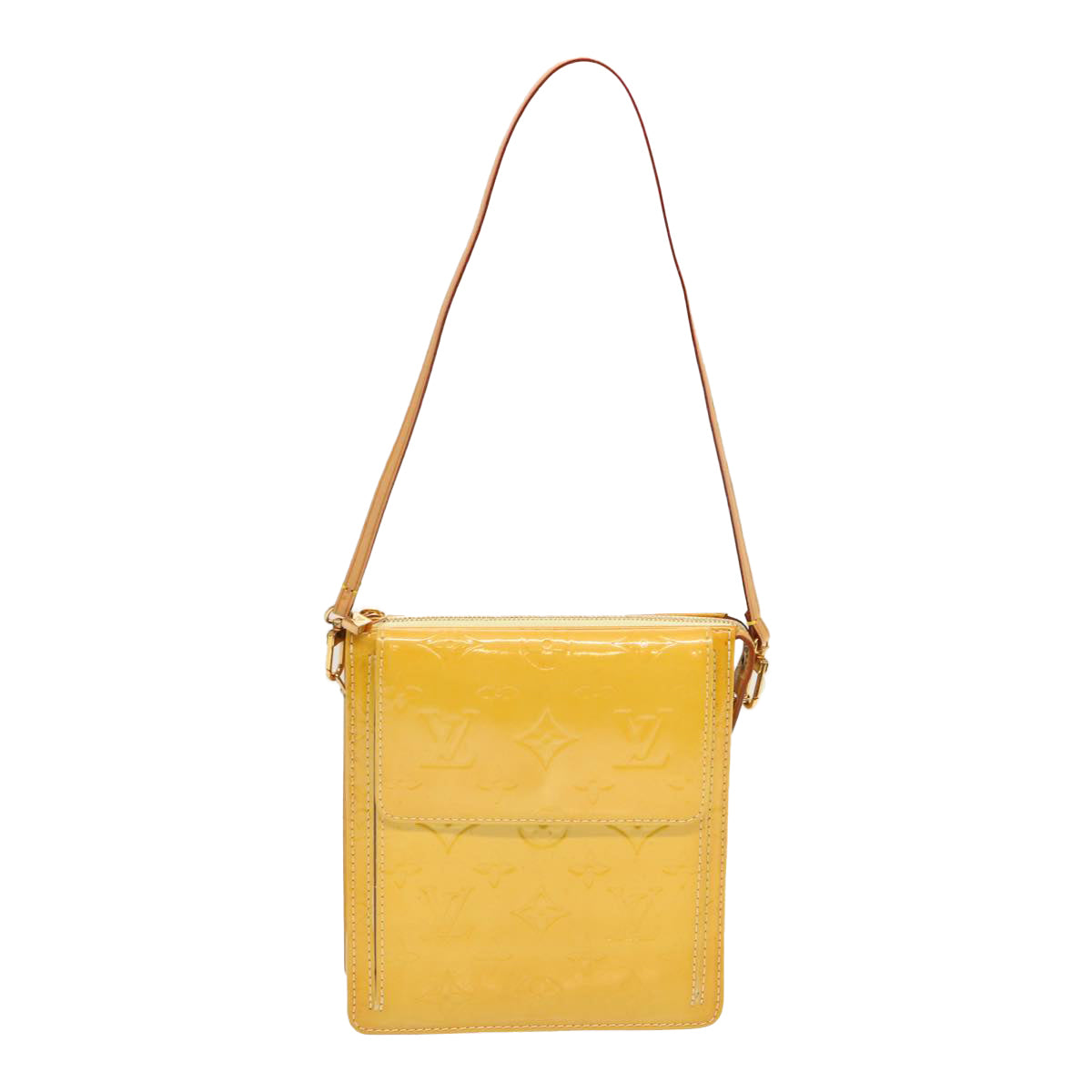 LOUIS VUITTON Monogram Vernis Motto Pouch Lime Yellow M91059 LV 69859