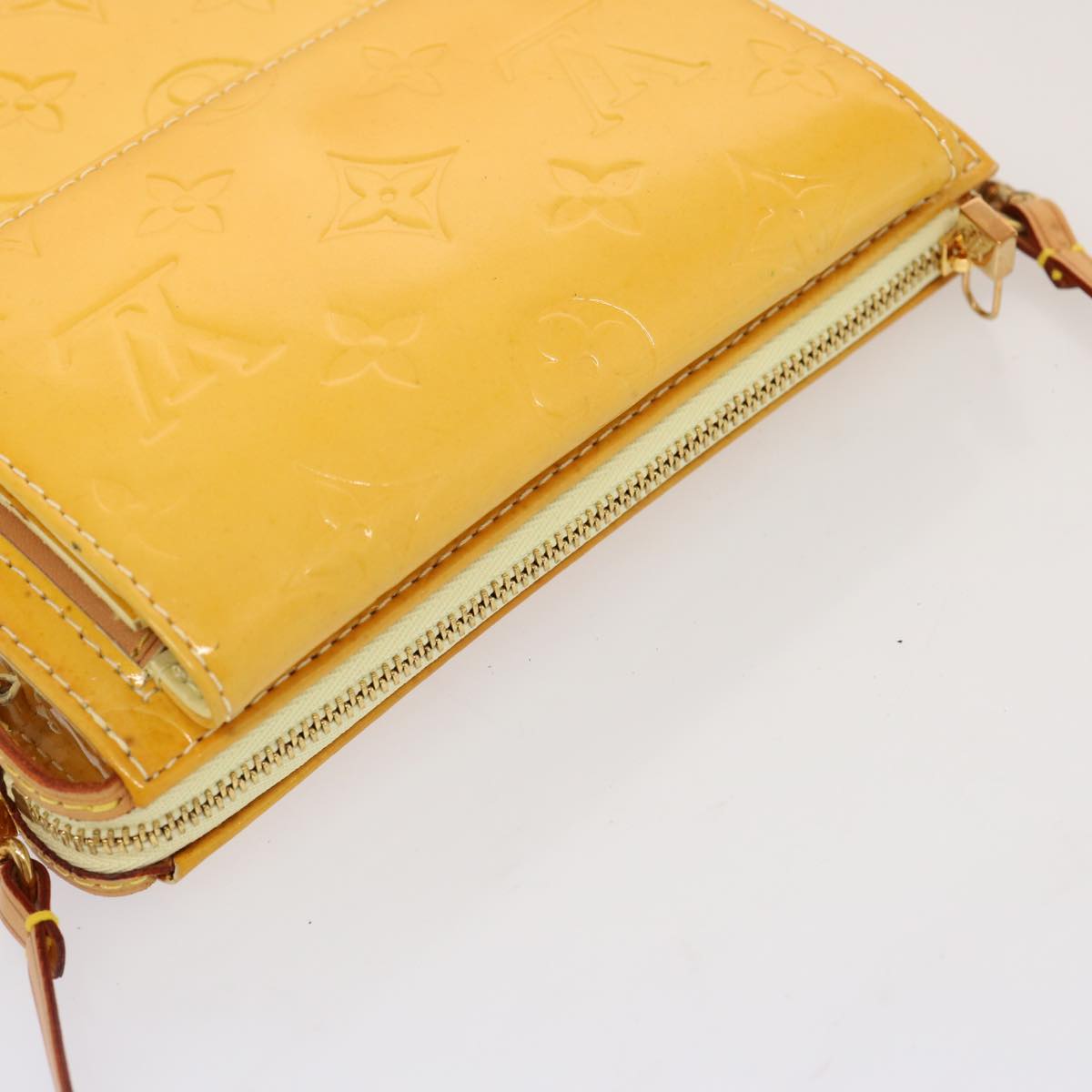 LOUIS VUITTON Monogram Vernis Motto Pouch Lime Yellow M91059 LV 69859