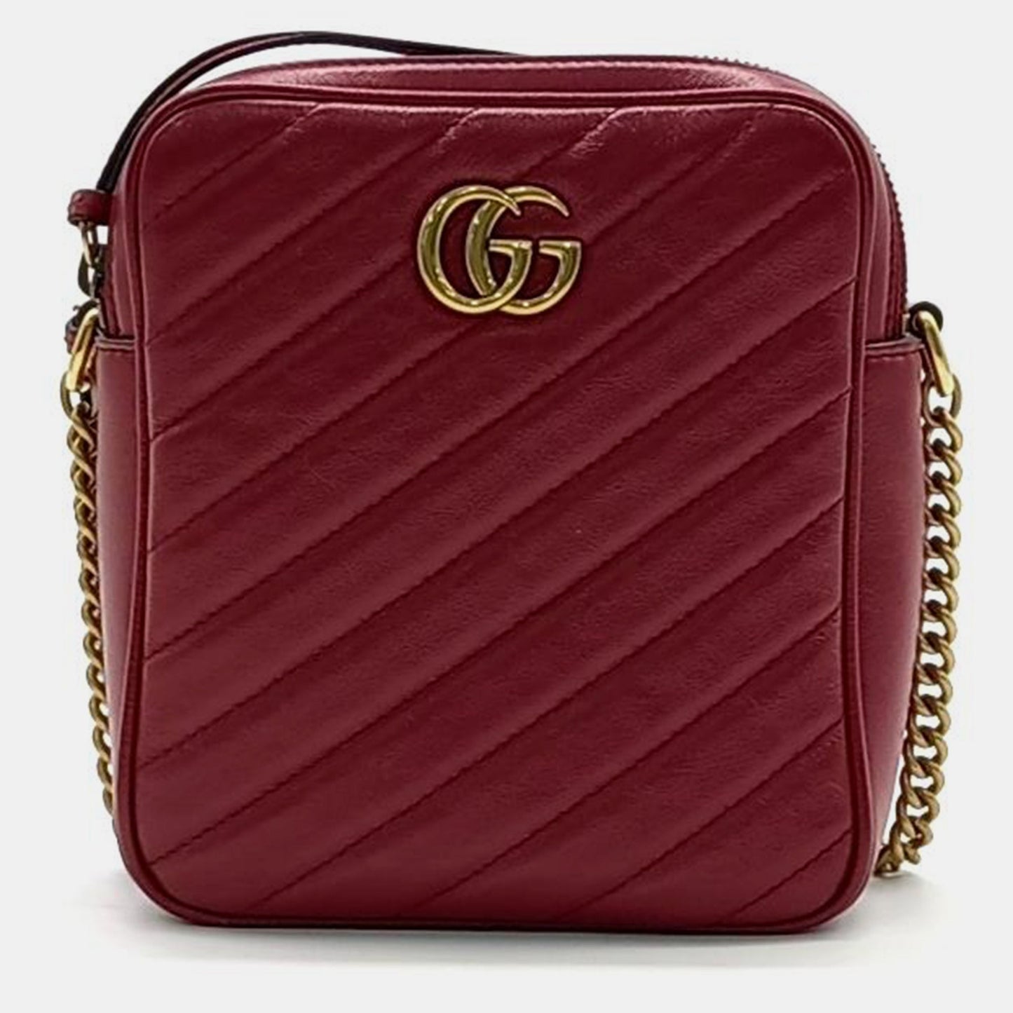 Luxury Gucci Trending 2025 Burgundy Leather Marmont Chain Crossbody Bag