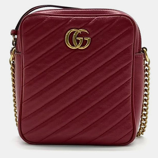 Luxury Gucci Trending 2025 Burgundy Leather Marmont Chain Crossbody Bag