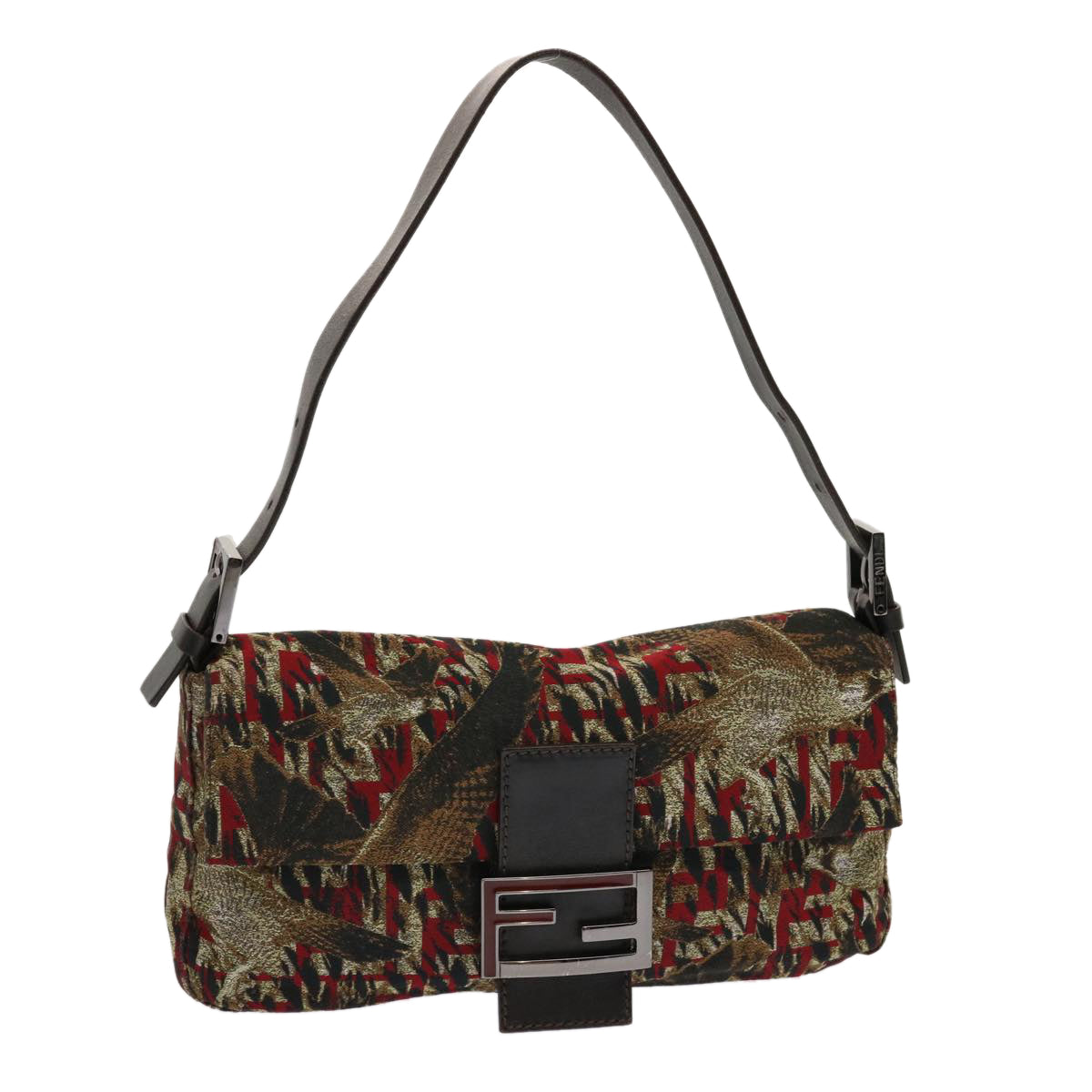 Luxury FendiZucca Canvas Mamma Baguette Shoulder Bag Brown Red69972A