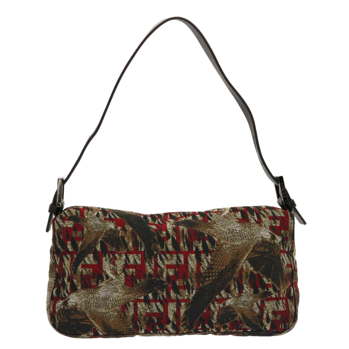 Luxury FendiZucca Canvas Mamma Baguette Shoulder Bag Brown Red69972A